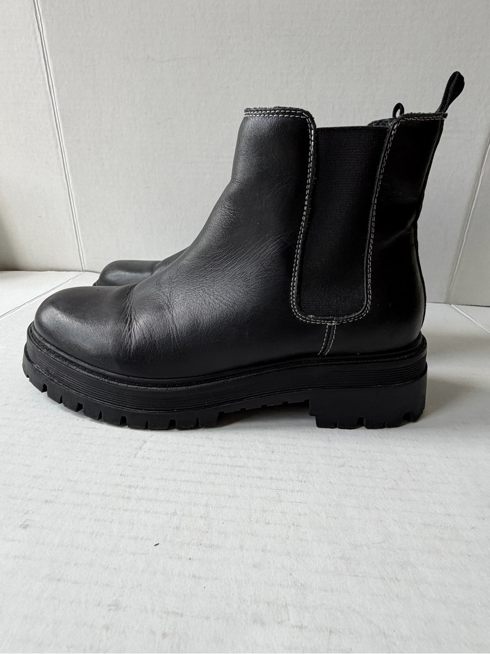 Marc Fisher Black Leather Chelsea Lug Ankle Boots